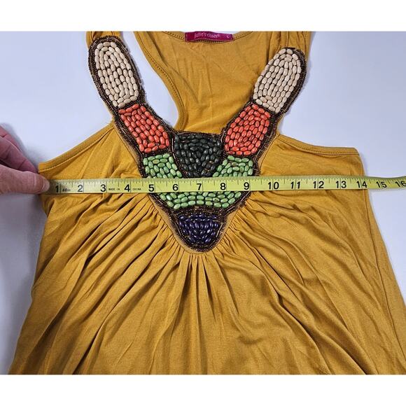 Julie's closet botique top beaded multi color yellow tank made in USA bold small - Picture 7 of 7
